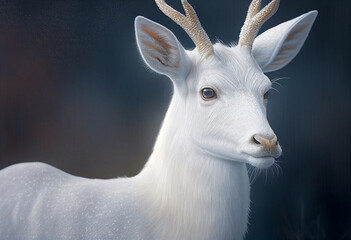White albino deer on a dark background. AI Generated
