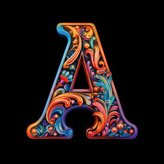 Generative ai. Capital letter A neon color on black background