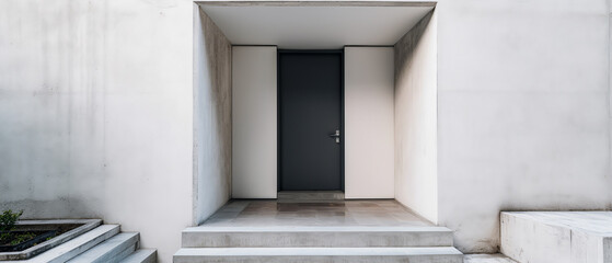 Front doors on street. Mockup with facade of a town building with entrance door. Urban exterior. Loft doorway. Place for text. Minimalism. Generative ai