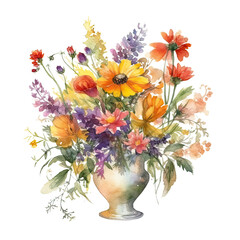 Flowers in Vase, Floral Vase, Flower Vase, Watercolor Flowers, AI Generated