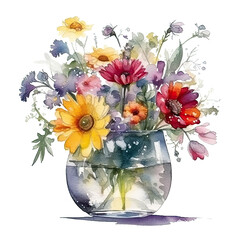 Flowers in Vase, Floral Vase, Flower Vase, Watercolor Flowers, AI Generated