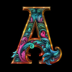 Generative ai. Capital letter A neon color on black background