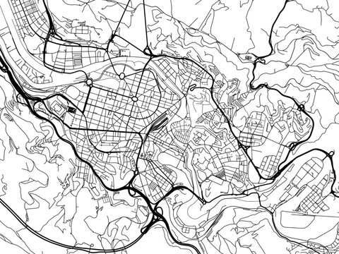 Vector road map of the city of  Bilbao in the Spain on a white background.