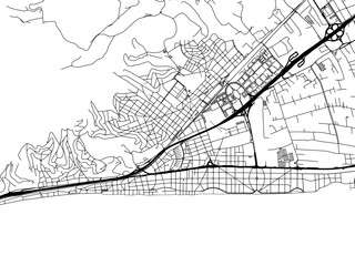 Vector road map of the city of  Castelldefels in the Spain on a white background.
