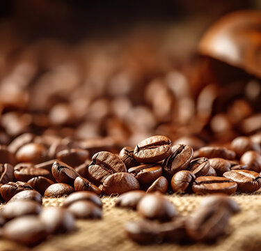 coffee beans. Blurred in the background. Selective focus on coffee beans