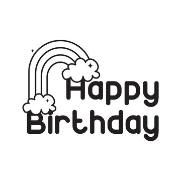 Happy birthday doodle vector outline Sticker. EPS 10 file
