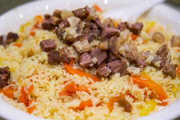 A delicious Chinese Xinjiang dish, mutton hand pilaf