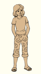 Pretty small girl. Vector drawing sketch