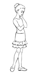 Pretty small girl. Vector drawing sketch