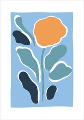 Abstract hand drawn floral background. Vector illustration in blue and orange colors.