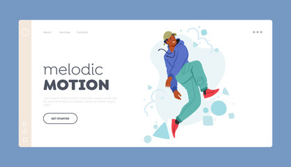 Melodic Motion Landing Page Template. Young African American Male Character Defying Norms With A Daring Pose