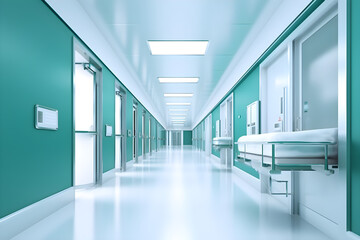 Fototapeta premium Medicine concept. Hospital corridor with rooms. 3D illustratio