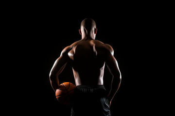 Fototapeta na wymiar basketball player with ball on black background. Generative AI