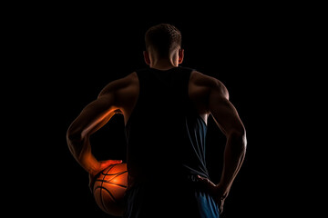 basketball player with ball on black background. Generative AI