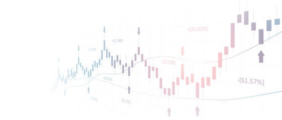 Widescreen abstract financial chart with line graph and glowing light on white color background