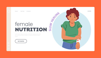 Female Nutririon Landing Page Template. Female Experience Character Delayed and Slow Wound Healing, Symptom Of Diabetes