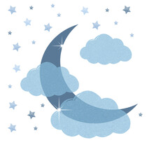 Adorable Blue Starry Moon & Clouds Babies & Children's Transparent Clipart