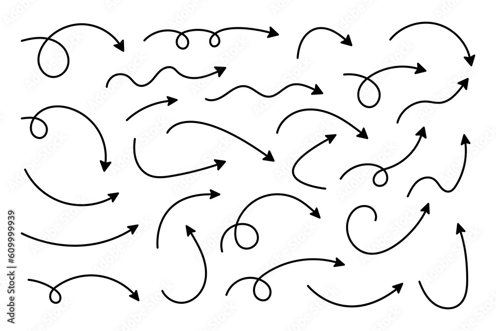Wall mural curved arrows. set of vector hand drawn arrows. collection of pointers.