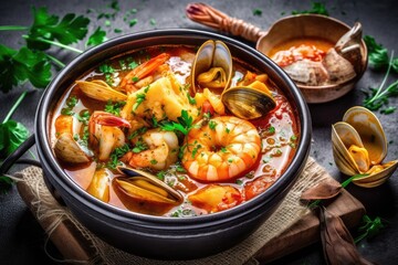 stock photo of Bouillabaisse is a classic French fish Food Photography AI Generated