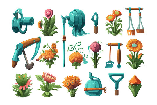 Garden Tools  Set Collection Graphic Clipart Design. Flat Generative AI