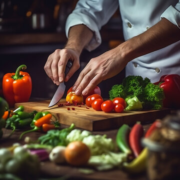 chef cutting vegetables generated with AI