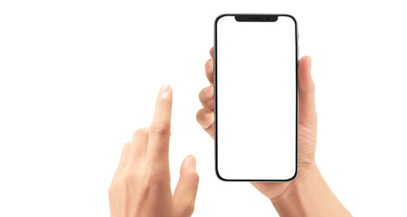 Hand holding new smartphone . Smartphone  png