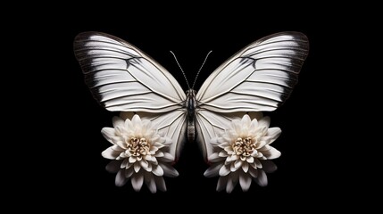 Fototapeta na wymiar a white butterfly with black wings and a flower on its back. generative ai