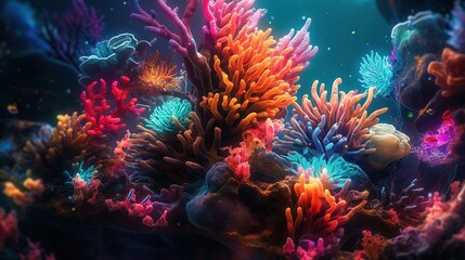 Obraz na płótnie Canvas an underwater scene of corals and sea anemones. generative ai