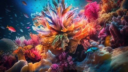 Fototapeta na wymiar a colorful coral reef with fish and corals in the water. generative ai