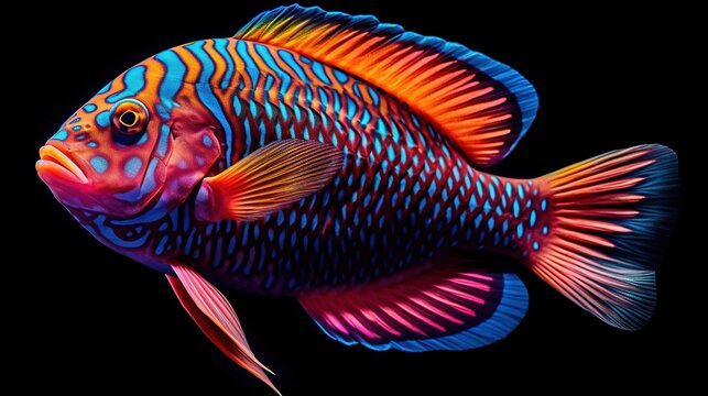 recommend clip art:  a colorful fish with a black background is shown in this image.  generative ai