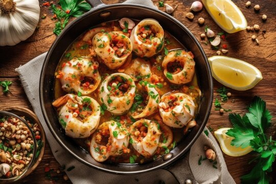 stock photo of Calamari ripieni is a flavorful Italian Food Photography AI Generated