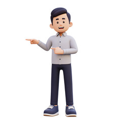 3D Male Character Pointing Right with Confidence