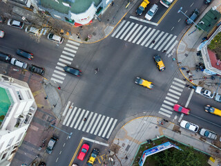 Street intersection in Buenos Aires, Argentina. Drone photography.