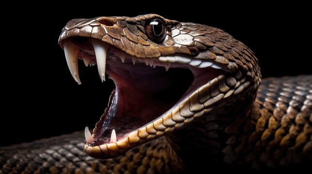  a close up of a snake with its mouth wide open.  generative ai