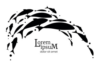 Jumping fish black design. Jumping school of fish. Logo template.
