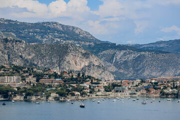View of Villefranche sur Mer and the beginning of the Saint Jean Cap Ferrat peninsula on the French Riviera