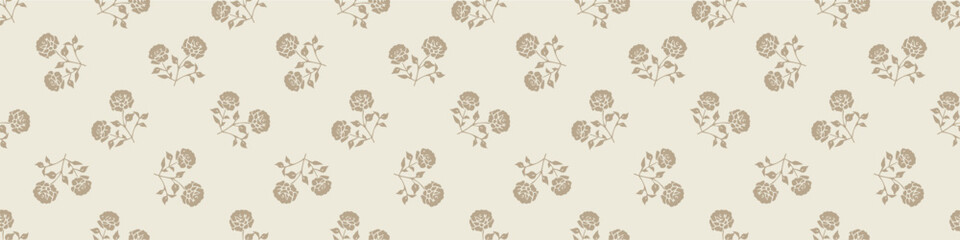 Quirky floral lino cut motif vector border. Seamless decoration of whimsical foliate design for scandi banner.  © Limolida Studio