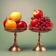 Pile of fruits, apples and vine grapes. Generated with AI