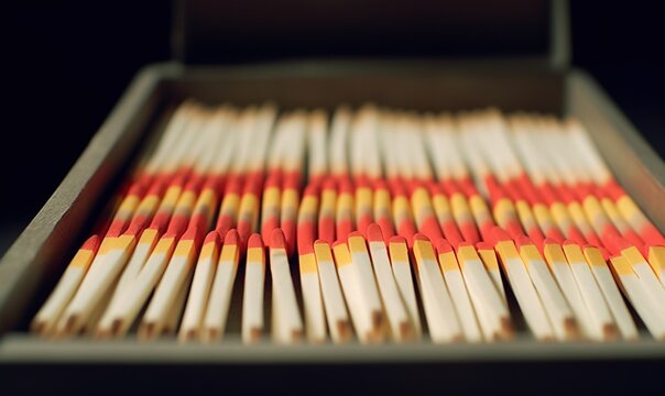  a box of matches with red and yellow matchesticks.  generative ai