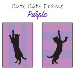 Cute cat frame duo with vertical and horizontal lines in Purple colors. Black cats silhouette.