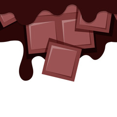 Seamless border of drips of liquid chocolate and chocolate bars