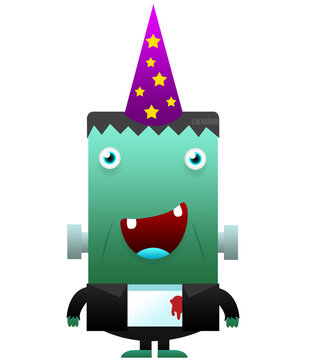 Cute Cartoon Android Frankenstein Smiling Happy Ghost Monster Mascot