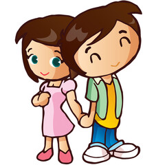 Sweet Cute Couple Mascot Design Holding Hand Together