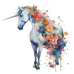 Colorful elegant unicorn fantasy with flowers 