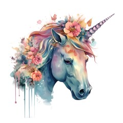 Colorful elegant unicorn fantasy with flowers 