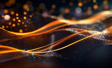 High-speed wave lines, as bright as neon, create a dynamic movement of intense and brilliant color. Generative AI,