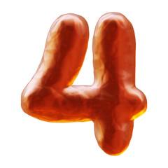 Orange number 4 design in 3d rendering for math, education and business concept.