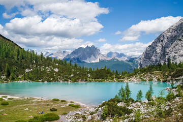 Fototapeta na wymiar High altitude, beautiful lake in the Italian Dolomites.