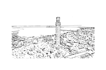 Obraz premium Building view with landmark of Provincetown is the town in Massachusetts. Hand drawn sketch illustration in vector.