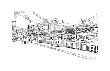 Building view with landmark of Provincetown is the town in Massachusetts. Hand drawn sketch illustration in vector.